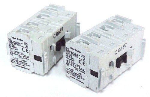 Used LOT OF 2 ALLEN BRADLEY 195-MA02 AUXILIARY CONTACTS 195MA02, SER. B