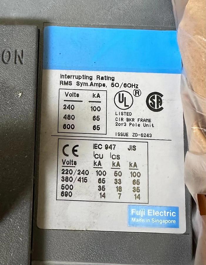 NEW FUJI BU3KLC-200L1W / BU3KLC200L1W CIRCUIT BREAKER 400A 600VAC BU0PKH200