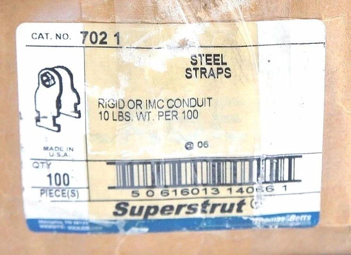 Used BOX OF 100 NEW THOMAS & BETTS 702 1 SUPERSTRUT STEEL STRUT CLAMPS 1"