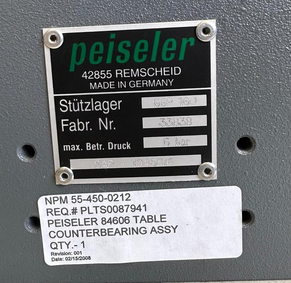 Used NEW PEISELER GGP-160 / GGP160 TABLE COUNTERBEARING ASSY 55-450-0212 SAP-1045014
