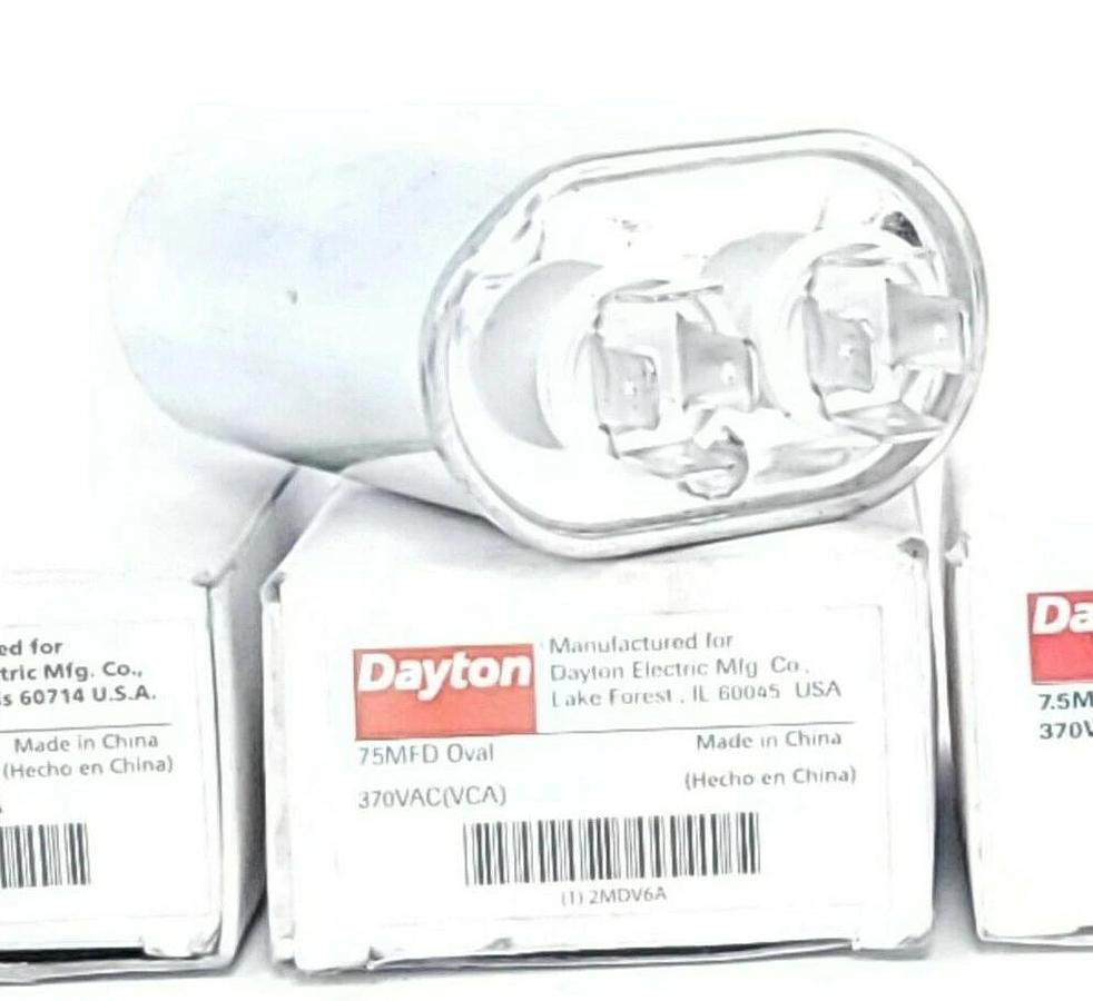 Used LOT OF 3 NIB DAYTON 2MDV6A CAPACITORS 7.5MFD OVAL 370VAC (VCA) 60/50HZ