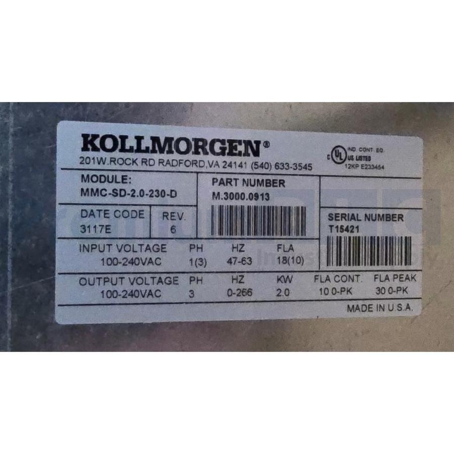 Used KOLLMORGEN MMC-SD-2.0-230-D MMC DRIVE 2kW M.3000.0913 MMC-SD-2.0-230D-HTI NSMP