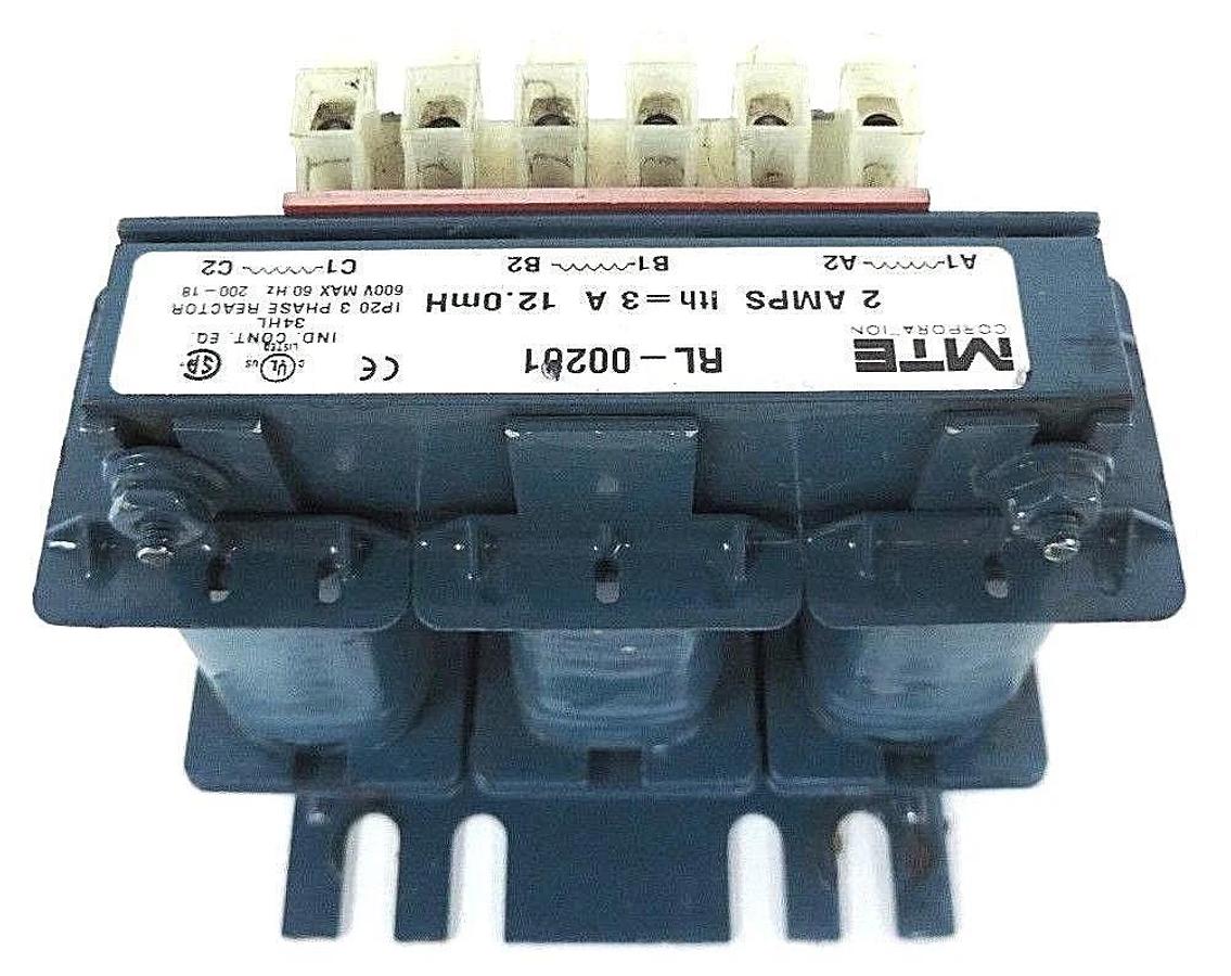 Used MTE CORPORATION RL-00201 TRANSFORMER LINE REACTOR 2 AMPS, ITH= 3A, 12.0 MH