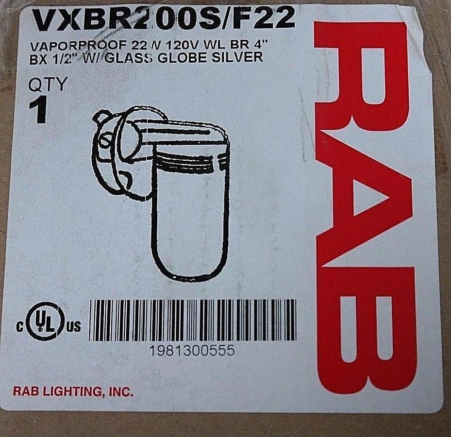 Used NIB RAB LIGHTING VXBR200S/F22 VAPORPROOF LIGHT FIXTURE 22W 120V WL BR 4" BX 1/2"