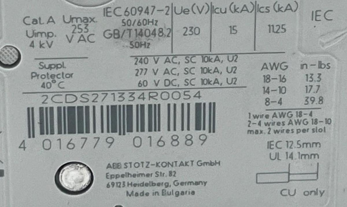 (3) ABB ST201M-C1 Miniature Circuit Breaker 1A 1-Pole C-Curve UL 1077 DIN Rail