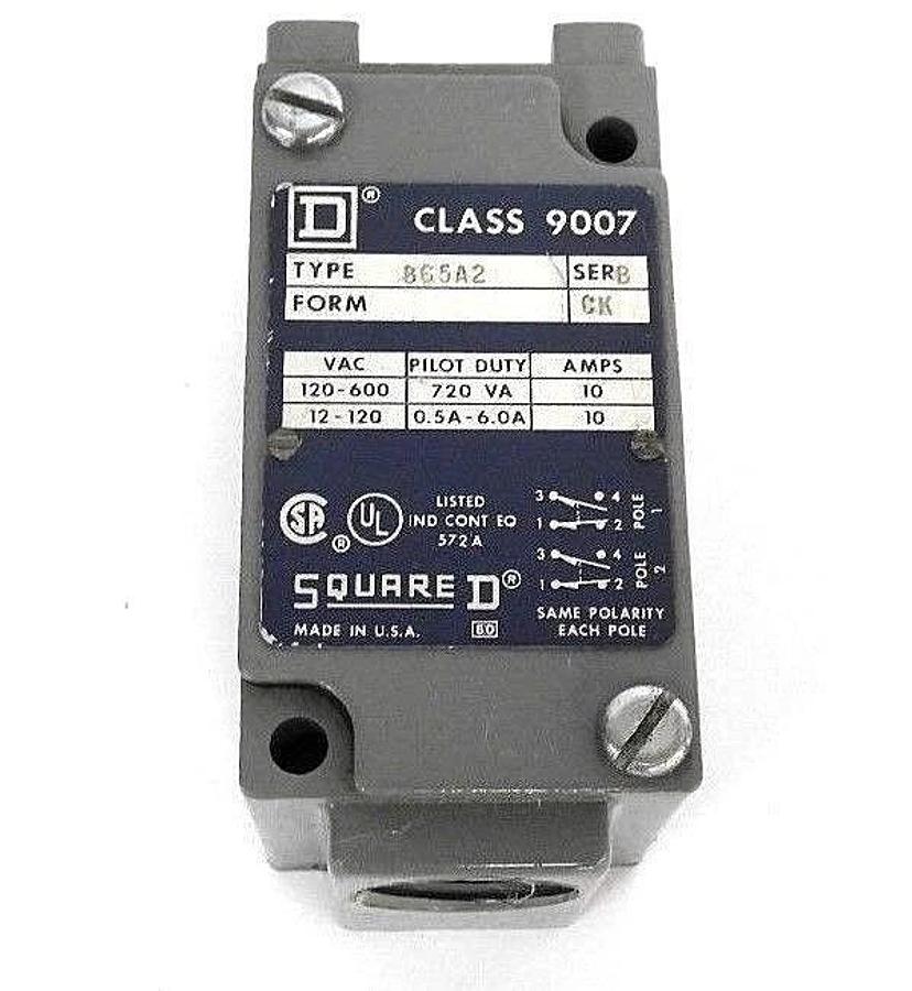Used SQUARE D 9007-B65A2 LIMIT SWITCH 9007B65A2, SER. B, FORM: CK