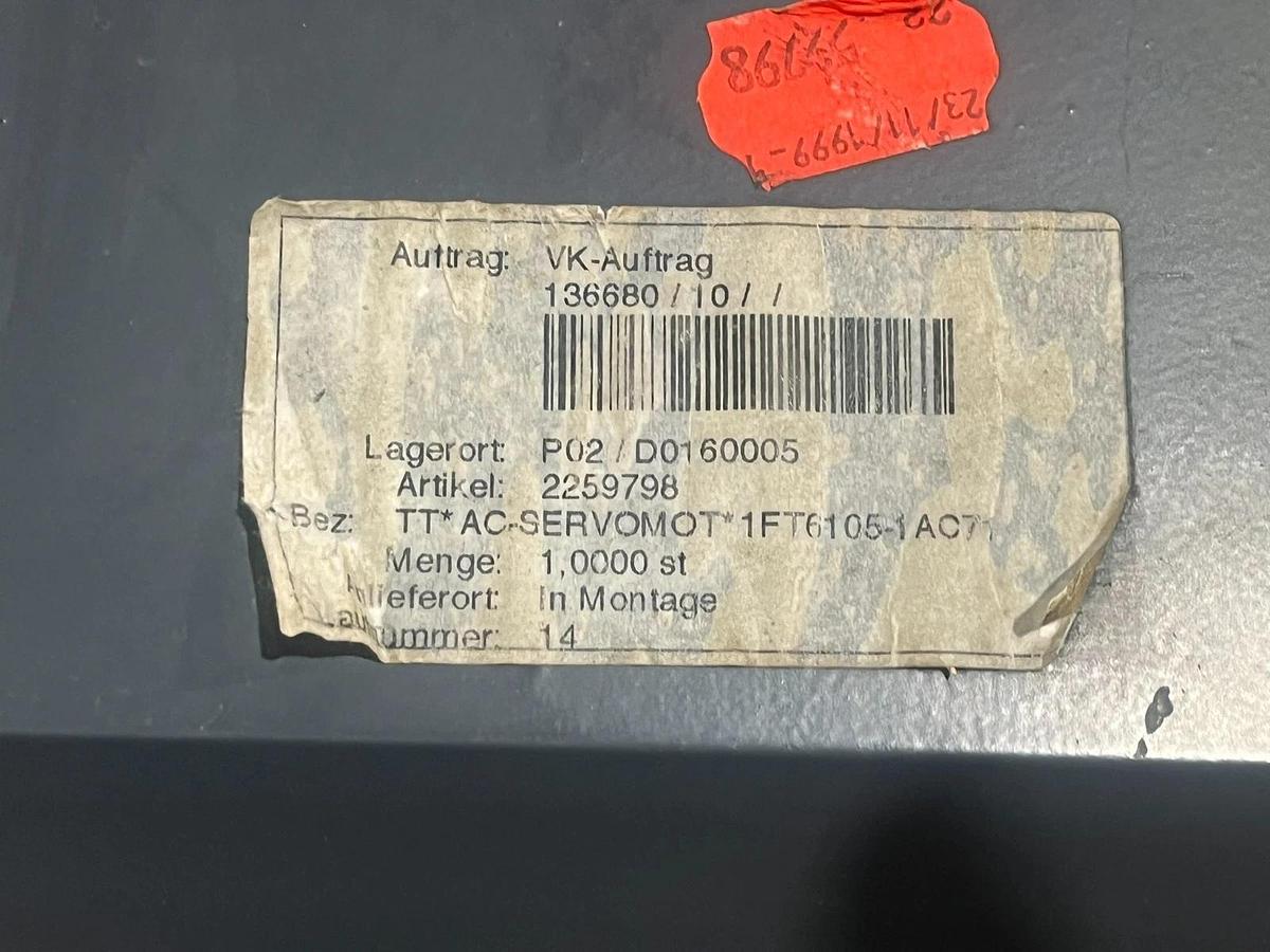 SIEMENS 1FT6105-1AC71-1AH1 Servo Motor 4.7kW 3000 RPM 1FT6 High Dynamic w/ Brake