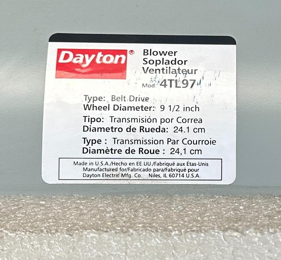 Used NEW DAYTON 4TL97 BELT DRIVE BLOWER 9-1/2'' WHEEL DIAMETER NSNP