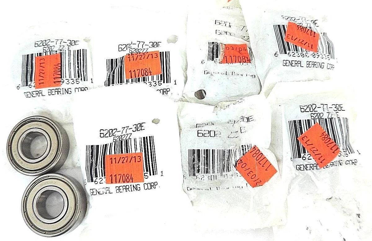 Used LOT OF 9 NEW GENERAL BEARING CORP. 6202-77-30E BEARINGS 62027730E, 6202ZZ