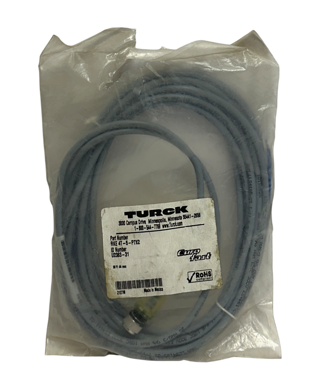 Used TURCK RKE 4T-5-P7X2 / U2283-31 EUROFAST SINGLE-ENDED CORDSET 30V 5M NSMP