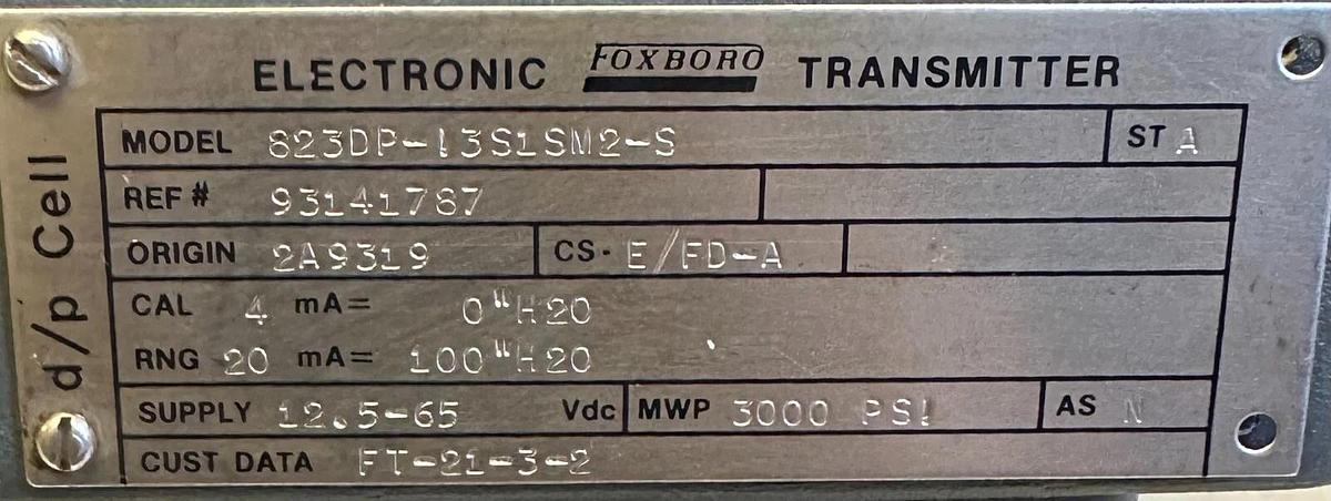 Used FOXBORO 823DP-I3S1SM2-S / 823DPI3S1SM2S ELECTRONIC TRANSMITTER 12.5-65V 93141787