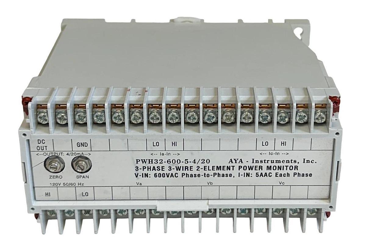 NEW AYA INSTRUMENTS PWH32-600-5-4/20 3-PHASE 3-WIRE 2-ELEMENT POWER MONITOR NSNP