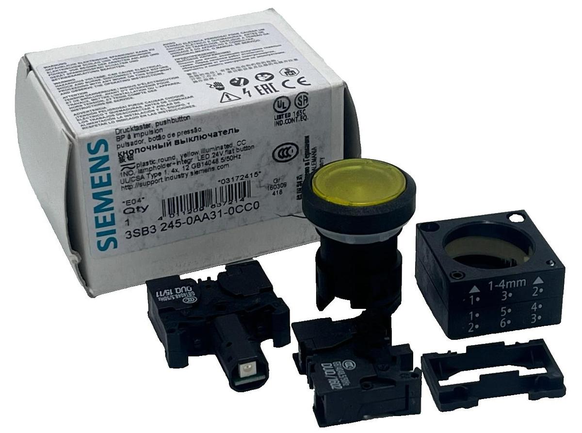 Used SIEMENS 3SB3 245-0AA31-0CC0 Illuminated Pushbutton Yellow Flush 22mm 3SB32450AA3