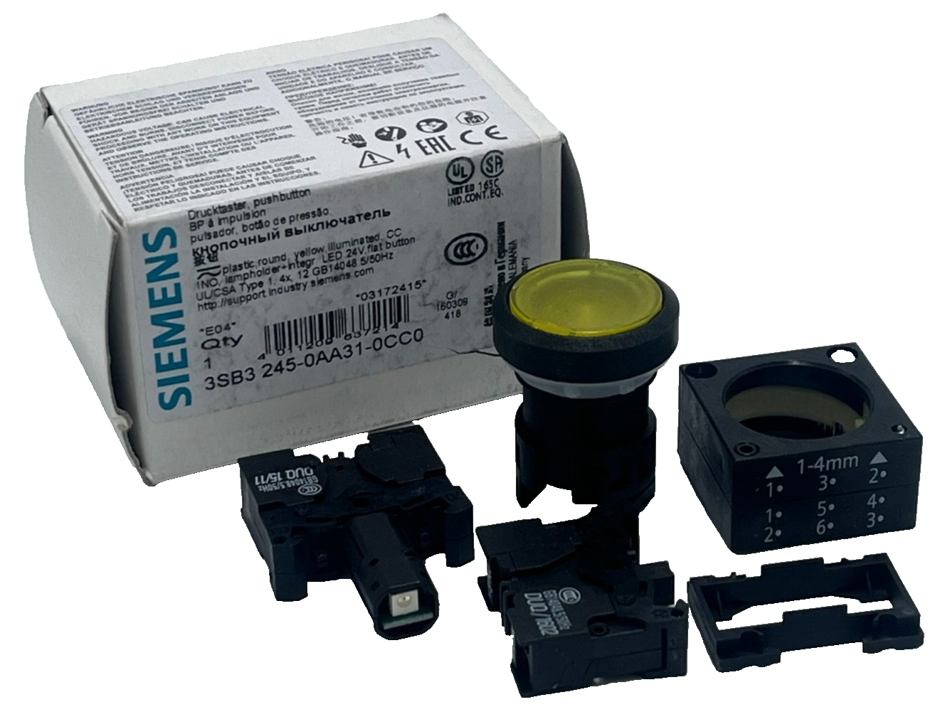 Used SIEMENS 3SB3 245-0AA31-0CC0 Illuminated Pushbutton Yellow Flush 22mm 3SB32450AA3