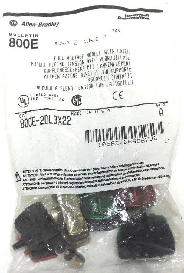 Used NEW ALLEN BRADLEY 800E-2DL3X22 FULL VOLTAGE MODULE W/ LATCH 800E2DL3X22 SER. A