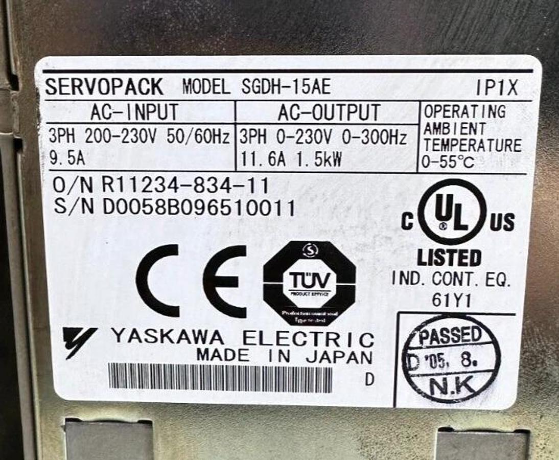 Used YASKAWA SGDH-15AE / SGDH15AE SERVOPACK AC DRIVE 200-230V 9.5A 50/60Hz V. 34942