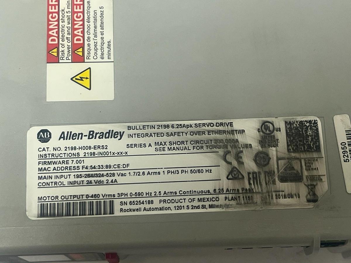Used Allen-Bradley 2198-H008-ERS2 Kinetix 5500 Servo Drive Frame 1 Series A - NSNP