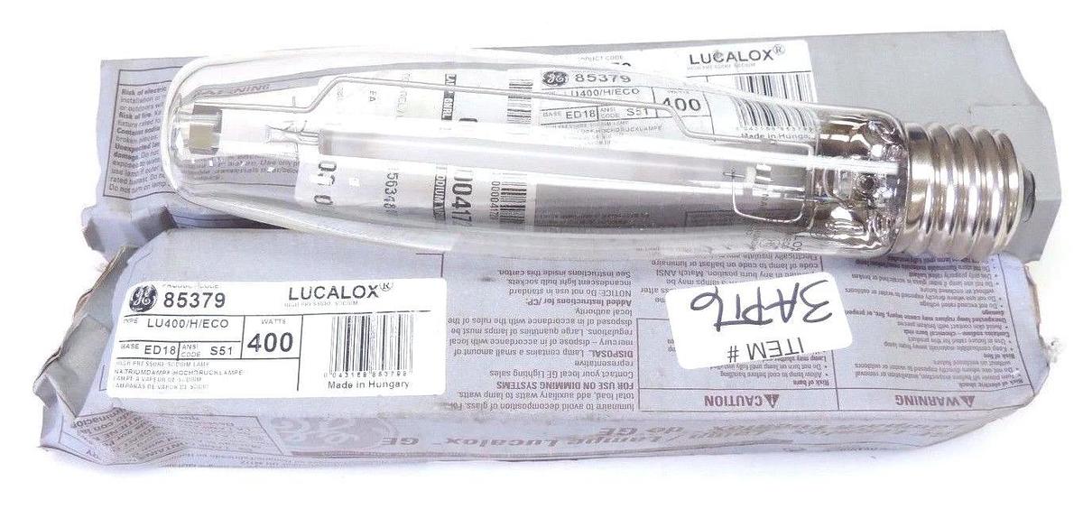 LOT OF 2 NEW GE LUCALOX 85379 HIGH PRESSURE SODIUM LAMPS 400WATT LU400/ECO