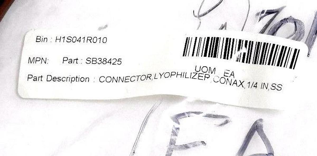 Used NEW GENERIC SB38425 CONNECTOR, LYOPHILIZER, CONAX, 1/4 IN, SS