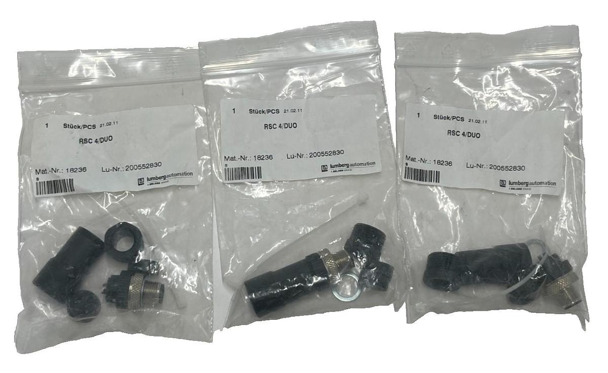 Used (3) Lumberg RSC 4/DUO M12 4-Pin Male Duo Connector Field Wireable IP67 600005193