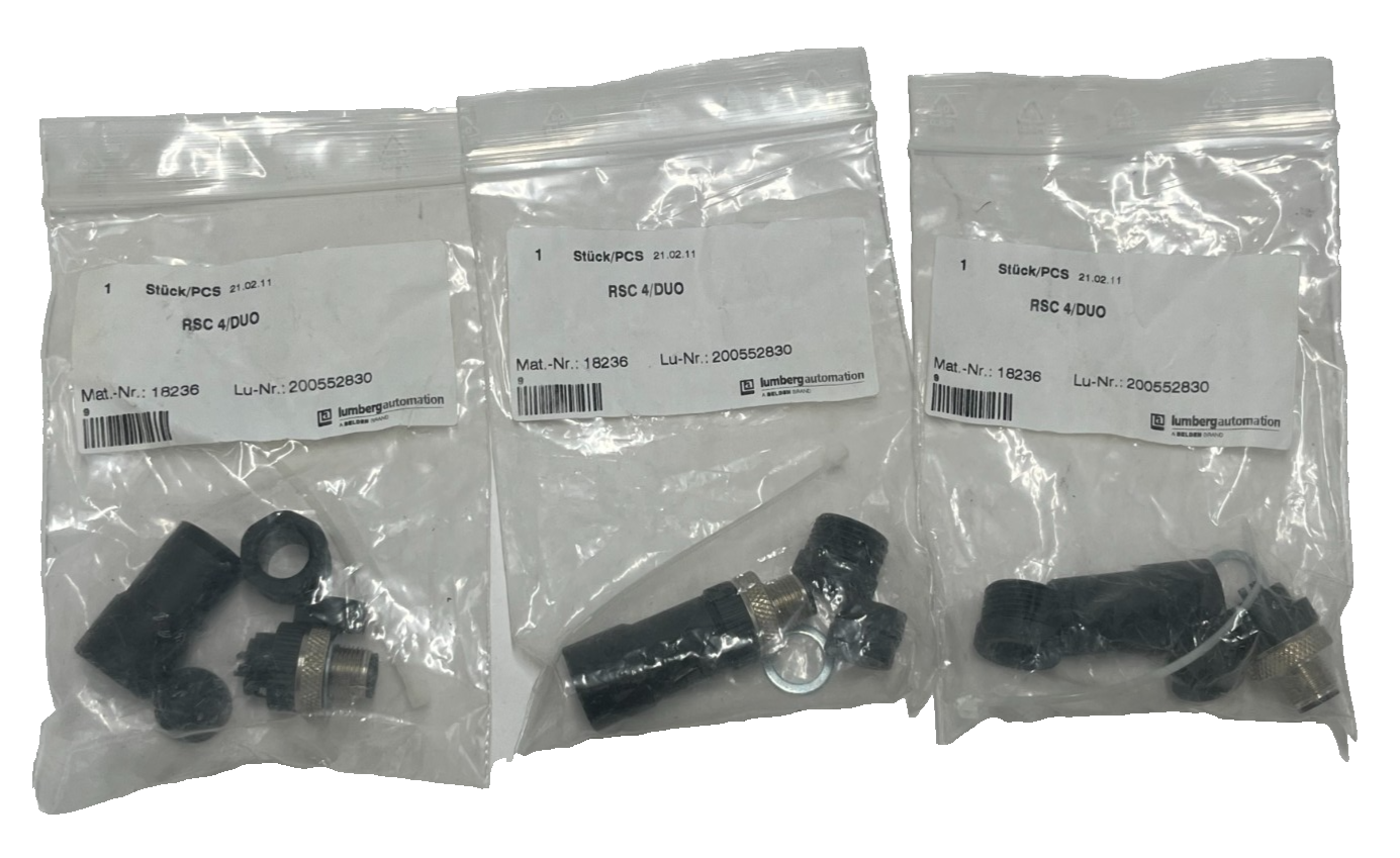 Used (3) Lumberg RSC 4/DUO M12 4-Pin Male Duo Connector Field Wireable IP67 600005193