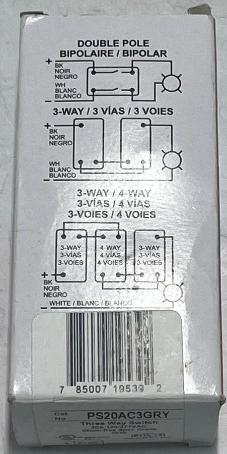 LEGRAND PS20AC3GRY 20A 120/277V 3-Way Toggle Switch Industrial Gray, NSMP
