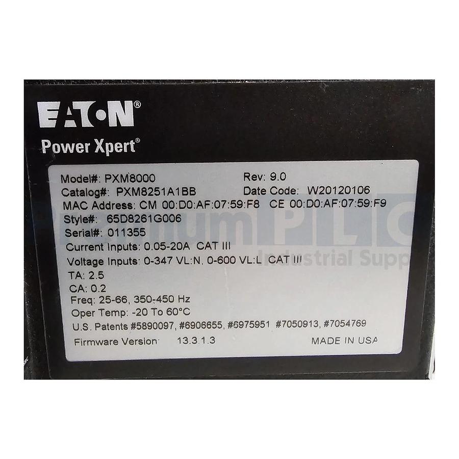 Used EATON PXM8251A1BB / PXM8000 POWER XPERT QUALITY METER 100-240VAC VDC 8GB REV 9.0