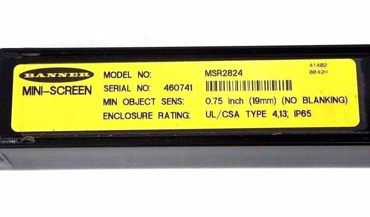 Used BANNER MSR2824 MINI-SCREEN RECEIVER 28'' TOTAL LENGTH 0.75" MIN OBJECT SENS.