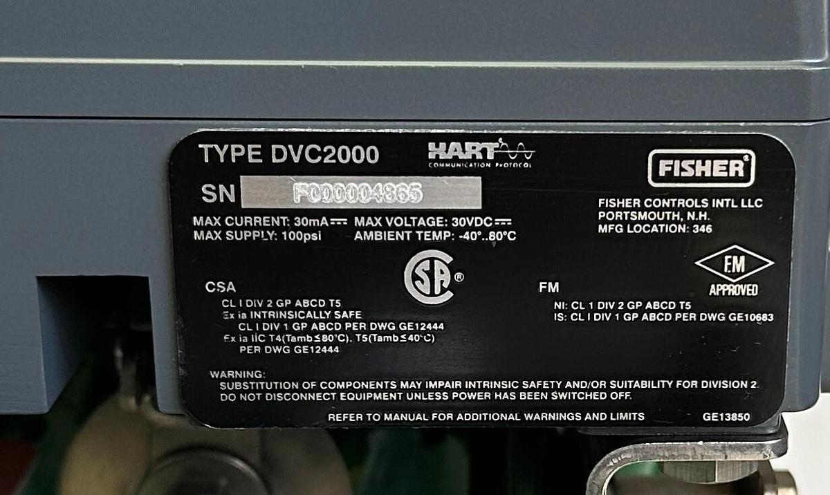 NEW FISHER 32.24588SVF / DVC2000 FIELDVUE PNEUMATIC ACTUATOR HART 1/2'' 30VDC
