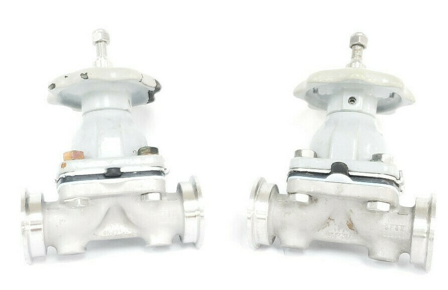 Used LOT OF 2 ITT GRINNELL DIAPHRAGM VALVES WITH 1819 CF8M 1" VALVE BODIES