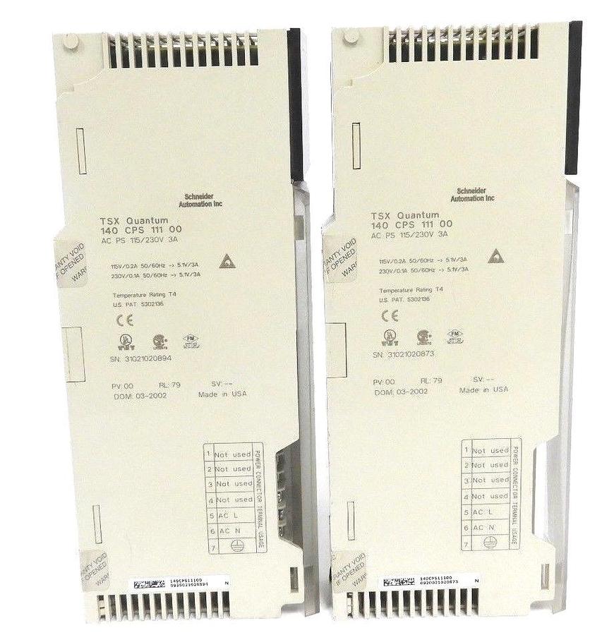 Used LOT OF 2 SCHNEIDER MODICON 140-CPS-111-00 AS PS 115/230V 3A MODULE PV:00 RL79