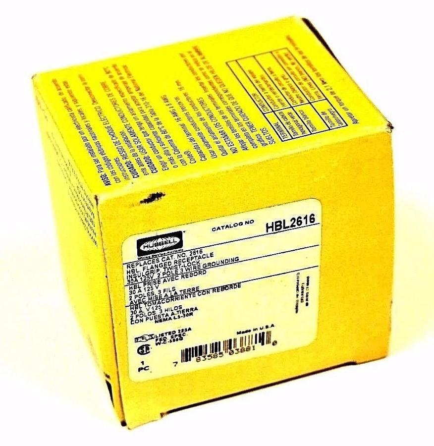 Used NIB HUBBELL HBL2616 FLANGED RECEPTACLE 30A 125V 2 POLE 3 WIRE CAT. NO. 2616