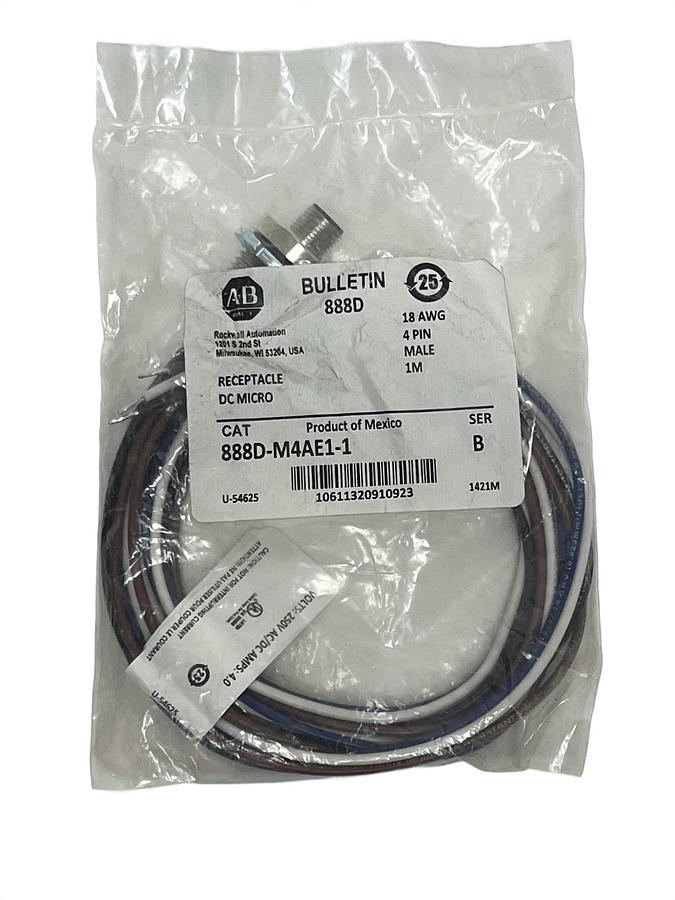 Used Allen-Bradley 888D-M4AE1-1 DC Micro Receptacle 4-Pin Male 18AWG 1M - NSFS