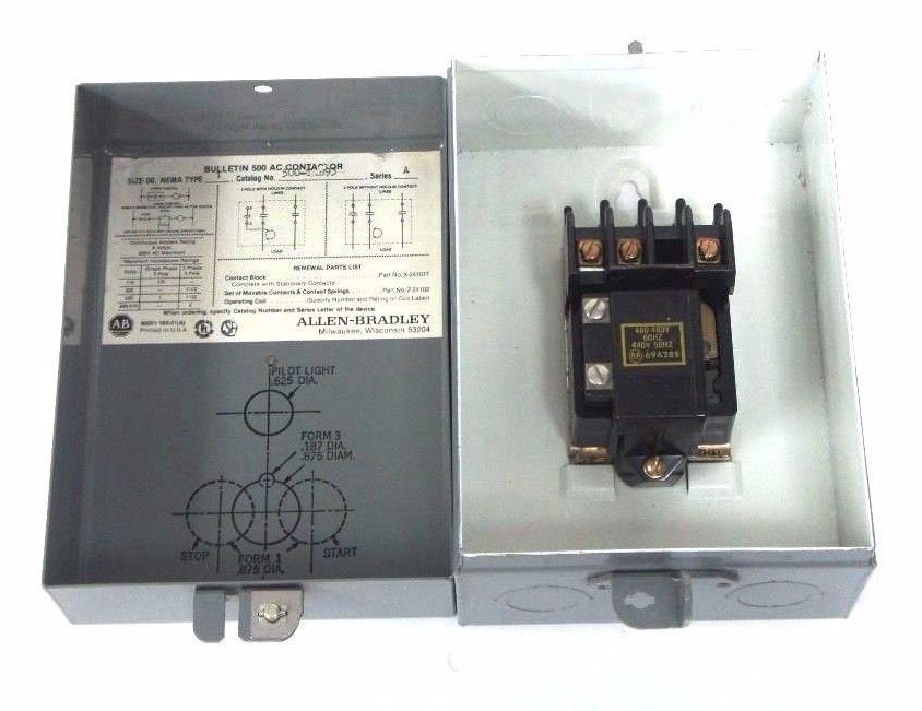 Used ALLEN BRADLEY 50O-T0B93 CONTACTOR W/ 69A288 COIL & ENCLOSURE
