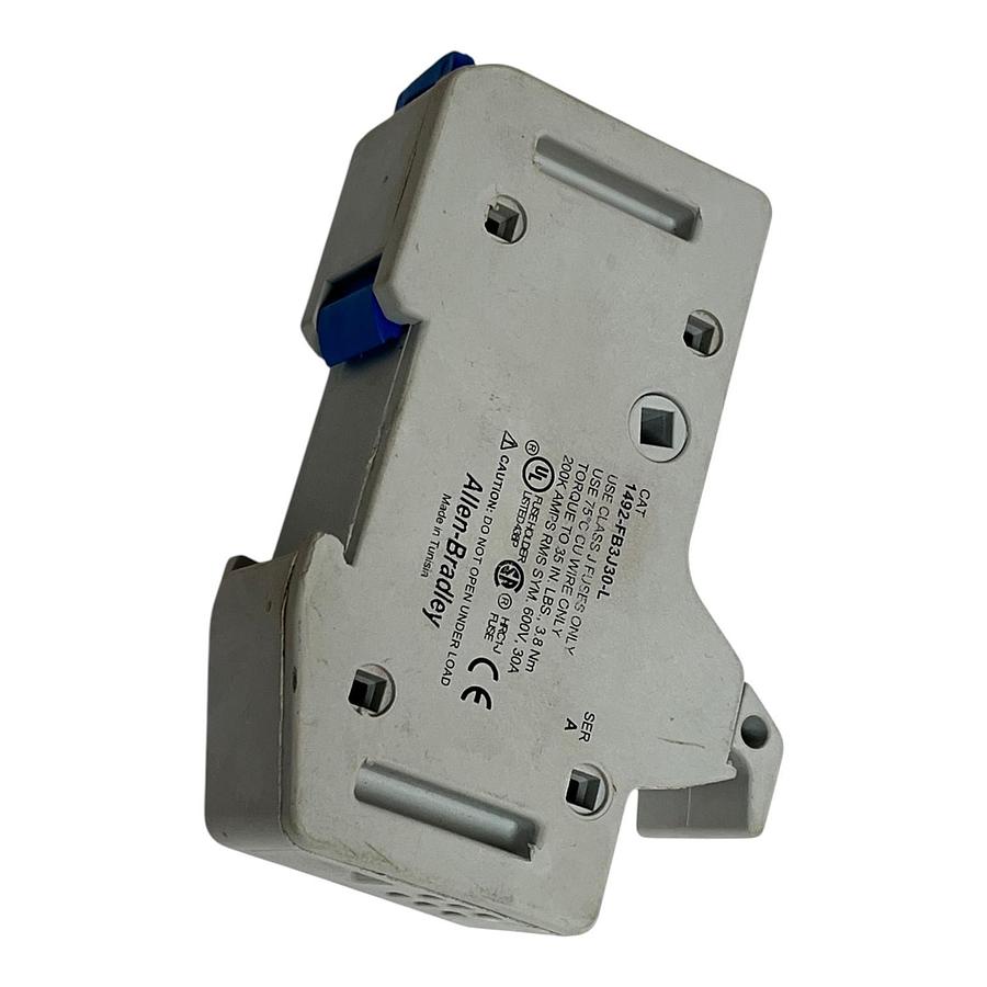 Used Allen-Bradley 1492-FB3J30-L Class J 30A Fuse Holder 600V DIN Blown Indication