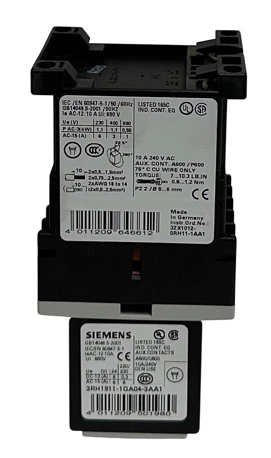 Used SIEMENS 3RH1244-1AK60 / 3RH12441AK60 AUXILIARY CONTACTOR 110-120VAC 6A NSMP