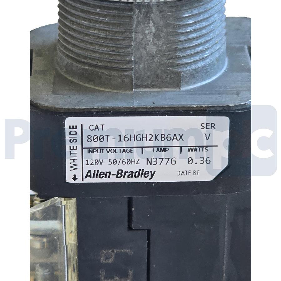 Used Allen-Bradley 800T-16HGH2KB6AX /V Selector Switch 30mm 2-Pos Green LED 120V NSNP