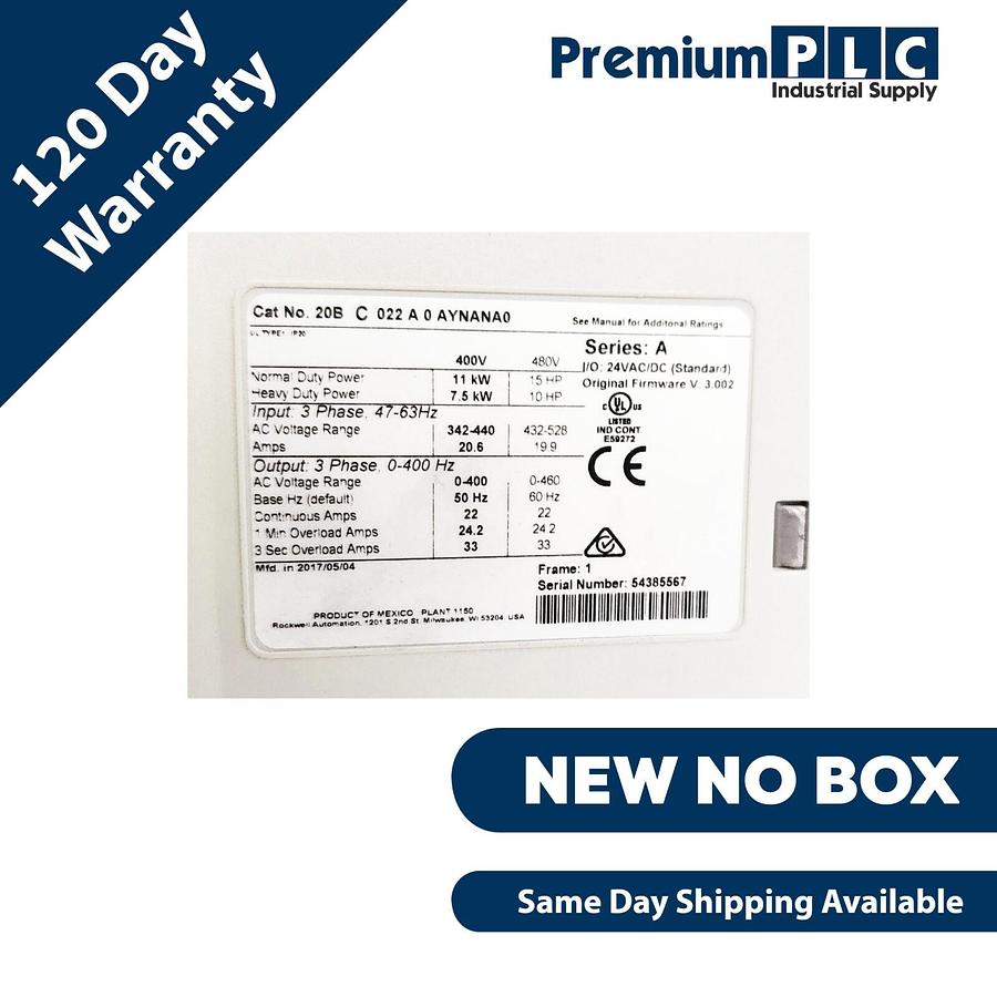 Used NEW ALLEN BRADLEY 20BC022A0AYNANA0 /A POWERFLEX 700 11kW/15HP 400VAC FW V. 3.002