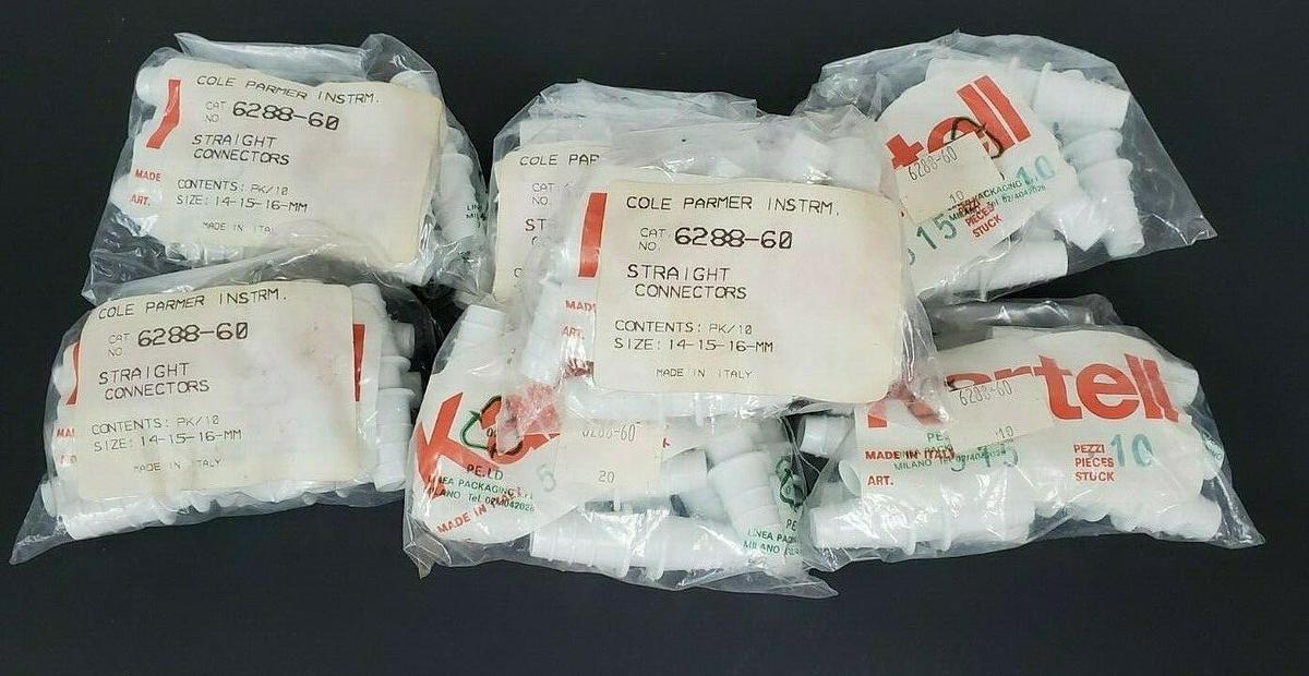 Used LOT OF 70 NEW COLE PARMER INSTRM. 6288-60 STRAIGHT CONNECTORS SIZE: 14-15-16MM
