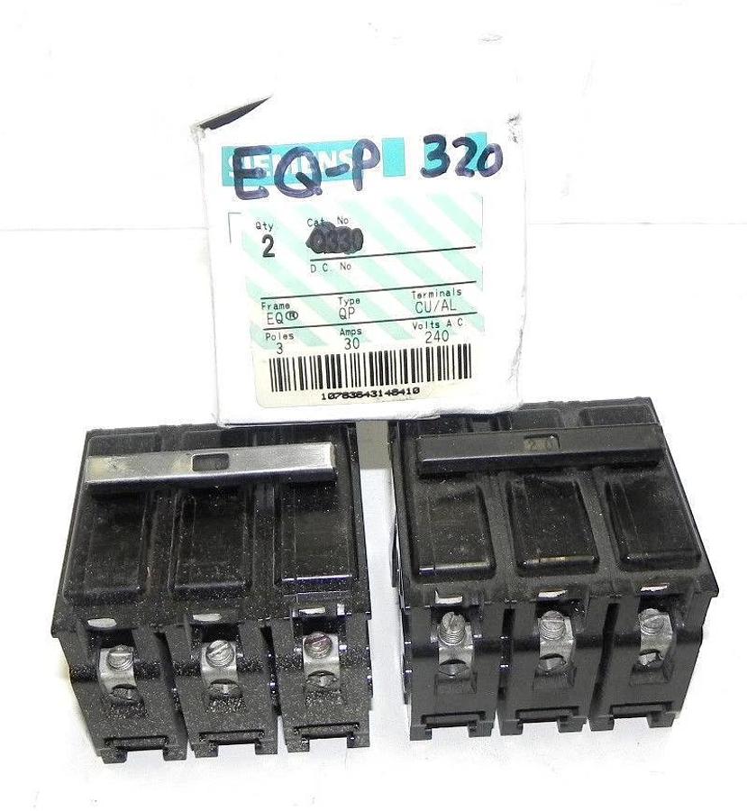Used 2 SIEMENS ITE EQ-P 30AMP CIRCUIT BREAKERS EQP30A