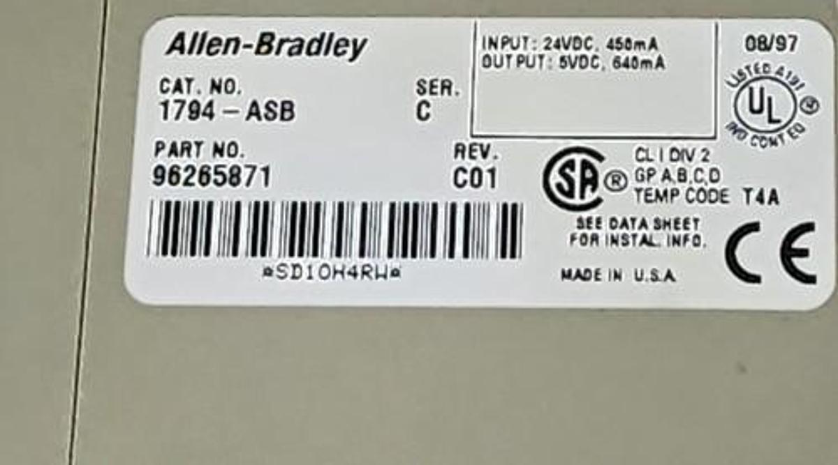 Used ALLEN BRADLEY 1794-ASB SER. C REV. C01 FLEX I/O 24VDC POWER SUPPLY RIO ADAPTER