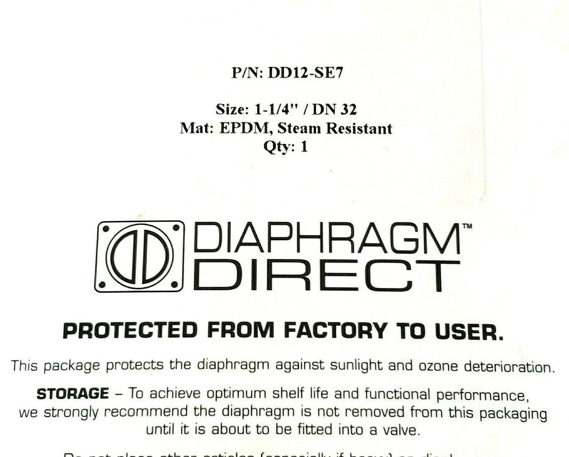Used NIB DIAPHRAGM DIRECT DD12-SE7 SIZE: 1-1/4'' / DN 32 MAT: EPDM, STEAM RESISTANT