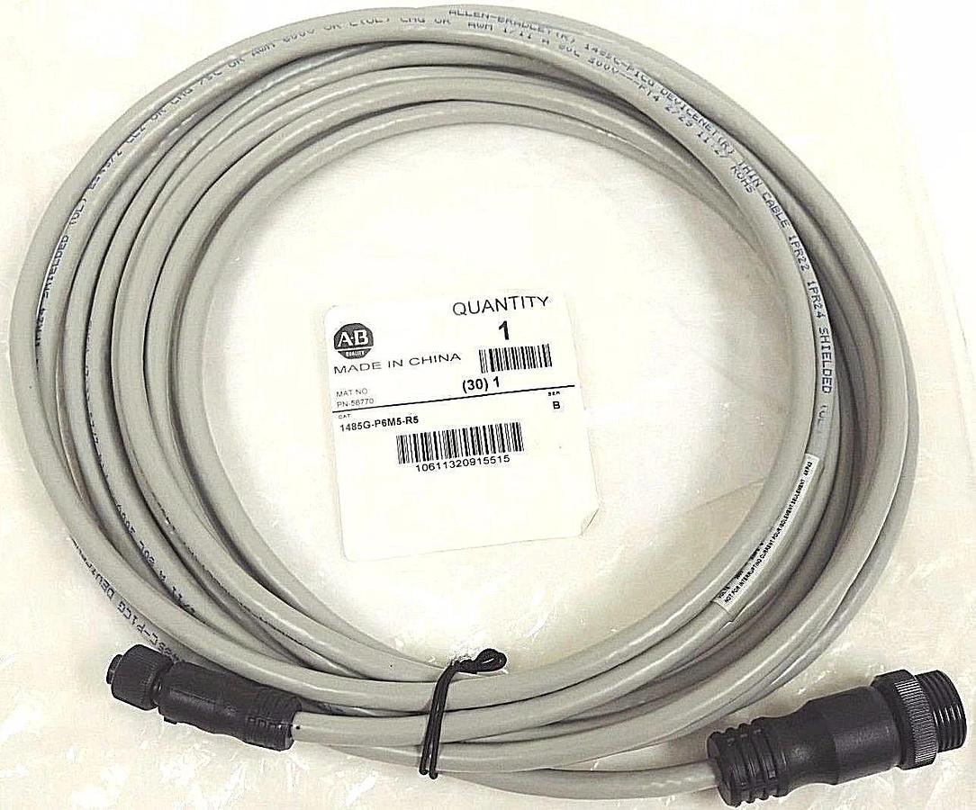 Used NEW ALLEN BRADLEY 1485G-P6M5-R5 DNET PATCHCORD, THIN GREY, 1485GP6M5R5, SER. B