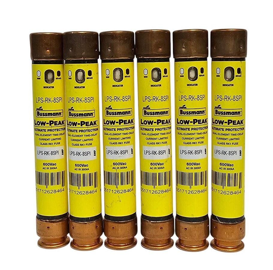 Used LOT OF 6 NEW COOPER BUSSMANN LPS-RK-8SPI LOW-PEAK FUSES LPSRK8SPI