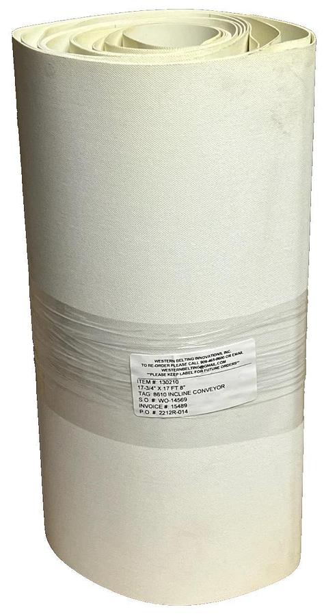 Western Belting 130210 White Polyurethane Conveyor Belt 17-3/4" x 17' 8" - NEW
