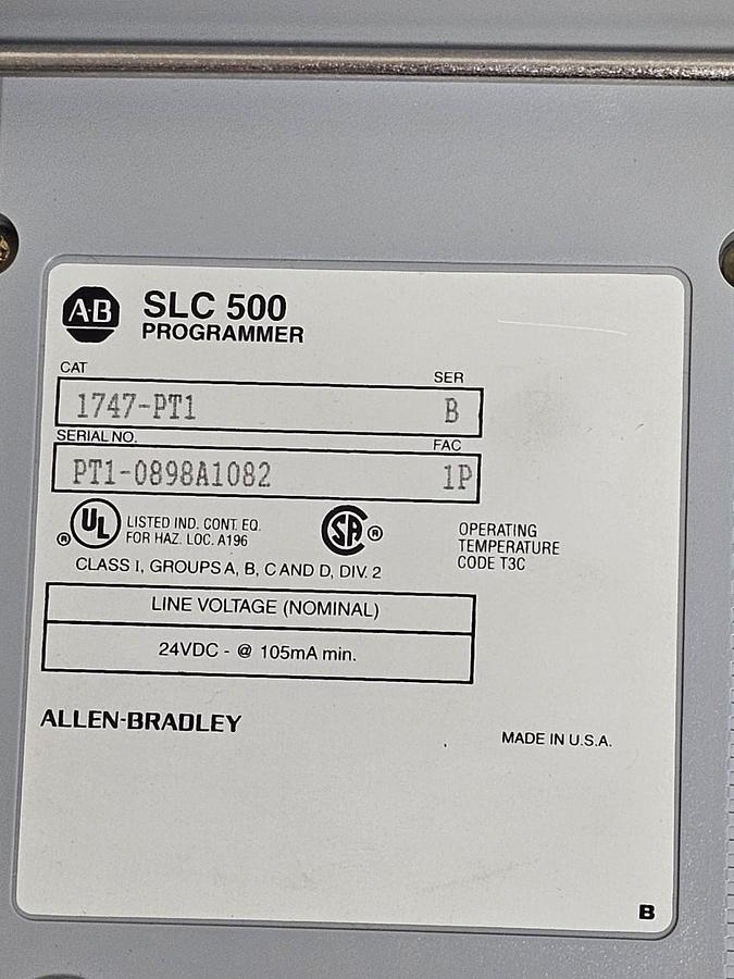 Used ALLEN BRADLEY 1747-PT1 SLC 500 PROGRAMMER 1747PT1 SER. T 24VDC