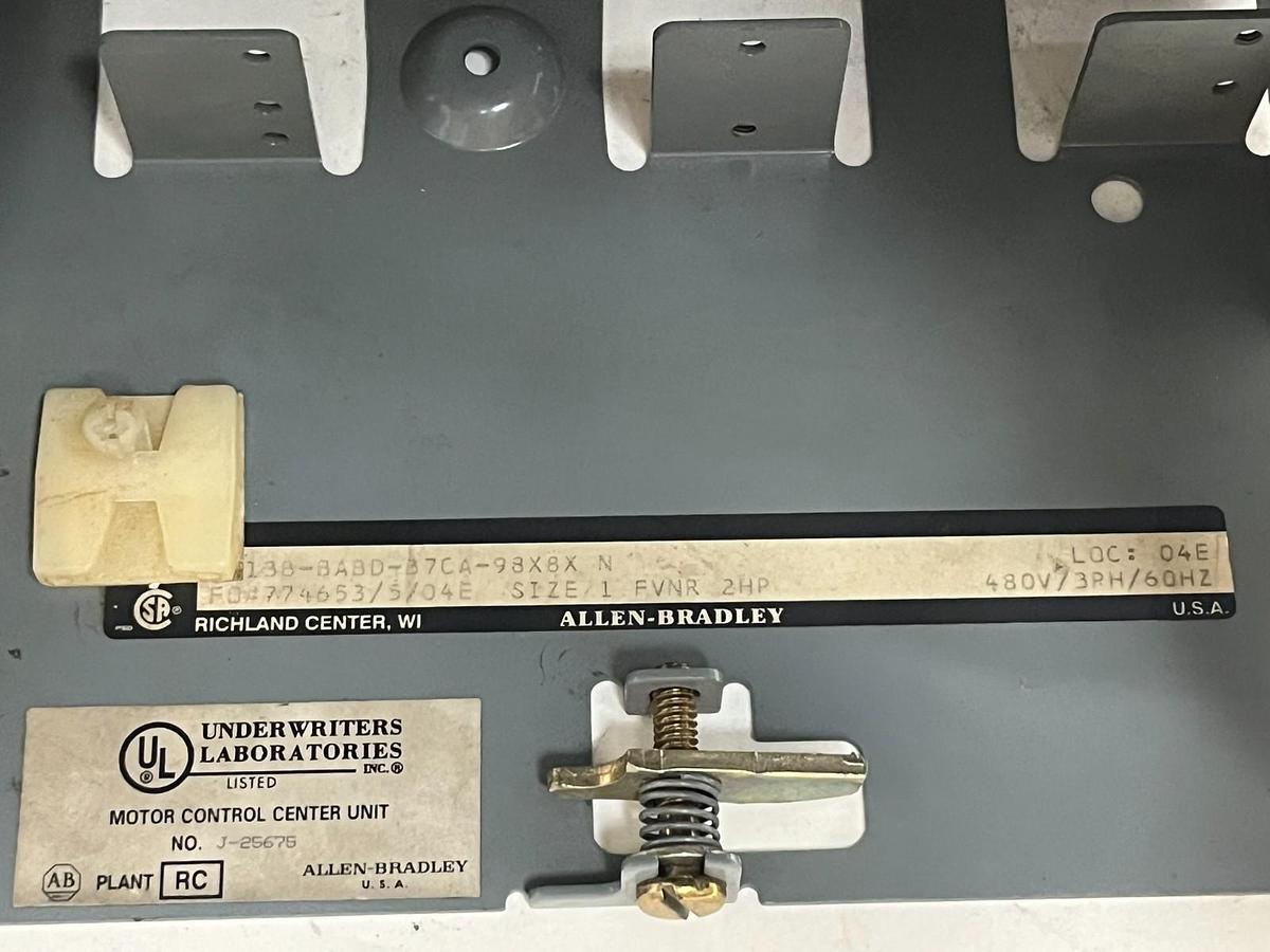 Used Allen-Bradley 2113B-BABD-B7CA-98X8X N MCC Bucket 2HP Size 1 Starter Westinghouse