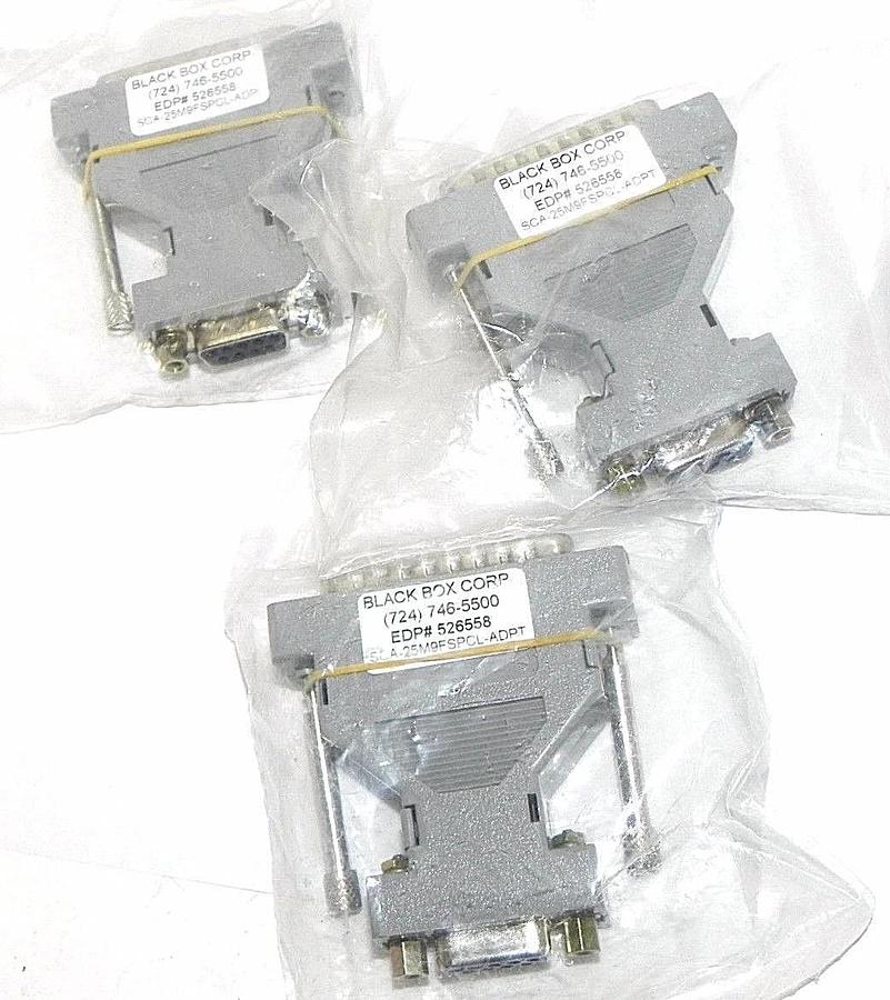 Used LOT OF 3 NEW BLACK BOX CORP. EDP# 526558 ADAPTERS SCA-25M9FSPCL-ADPT