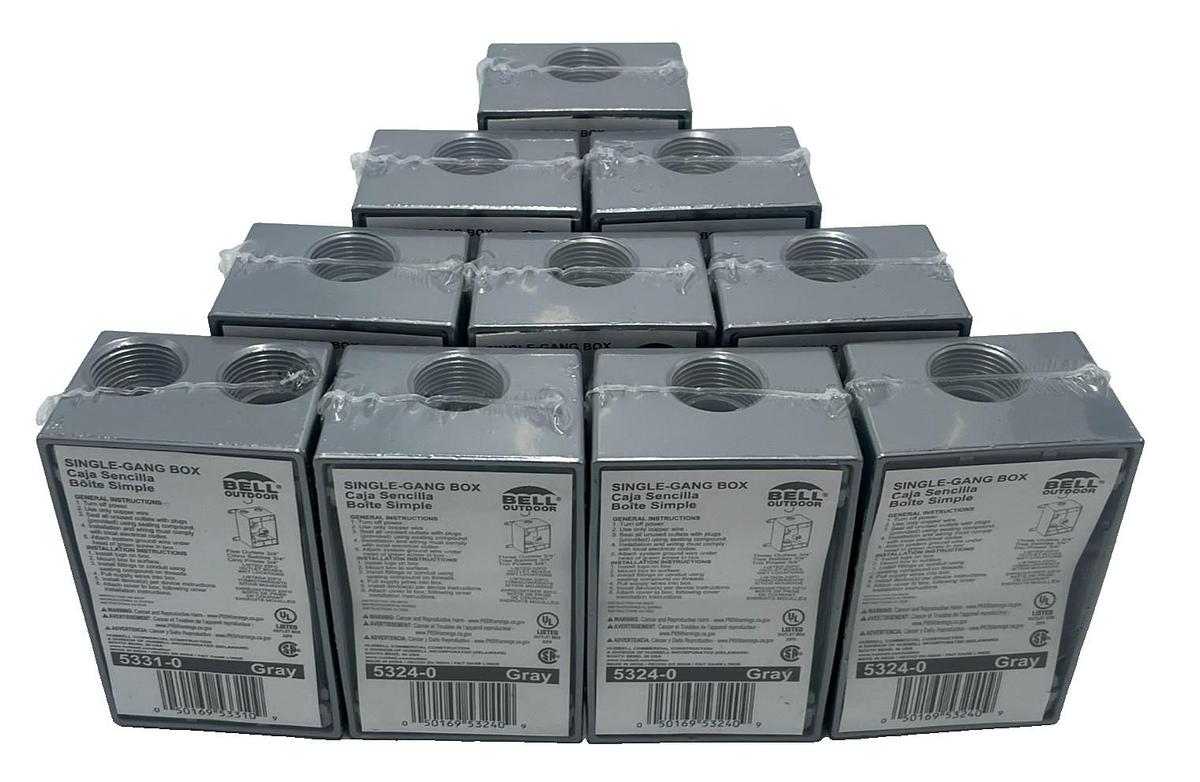 Used LOT OF 10 BELL OUTDOOR 5331‑0 SINGLE GANG BOX 5 x ¾″ GRAY WEATHERPROOF ALUMINUM