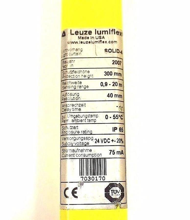 Used LEUZE LUMIFLEX SOLID-4 LIGHT CURTAINS SD4T40-300 67841903 / SD4R40-300E 67841203